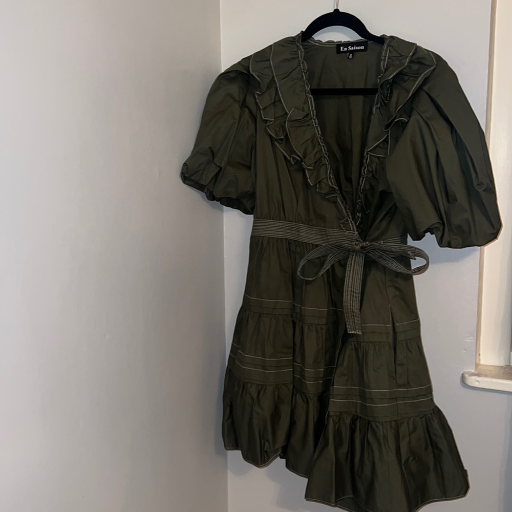 En Saison green wrap dress. Size M